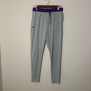 Under Armour Youth Large Grey Purple Leggings Base Layer Heatgear